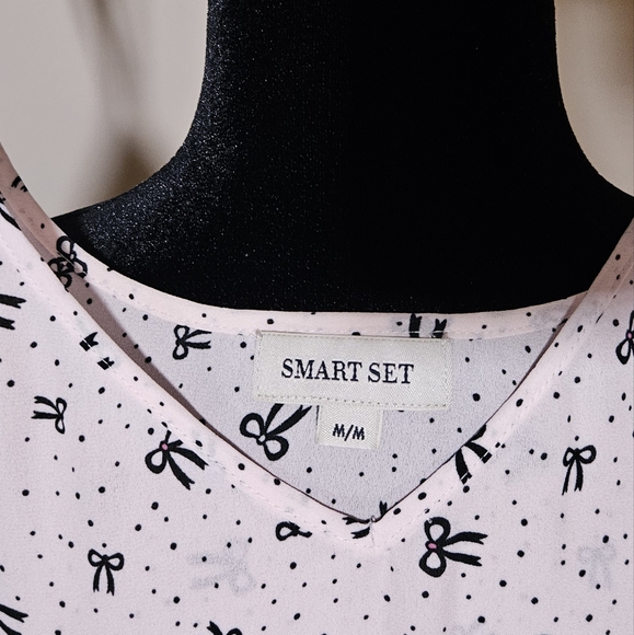 5/30$ Smart Set Coquette baby pink black bow lace trim cute cami top - Picture 4 of 5